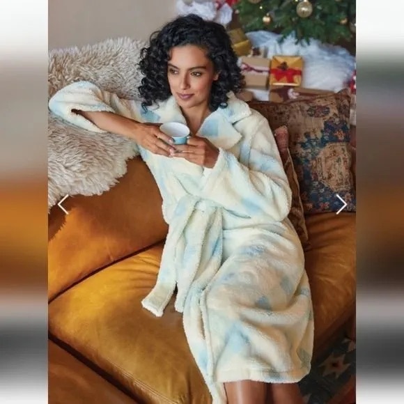 Soft Surroundings Other - Soft Surroundings Astor Blue and Ecru/White Plush Robe